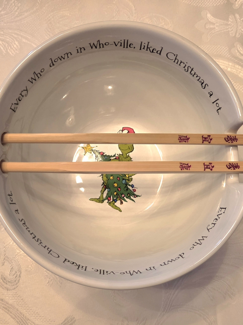 Collectible Grinch Christmas Holiday Ramen Bowl with New Chopsticks